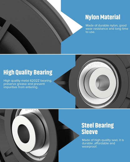 90mm/3.5" Universal Nylon Bearing Pulley-Wheel Replace for Home 1 Pack, Black