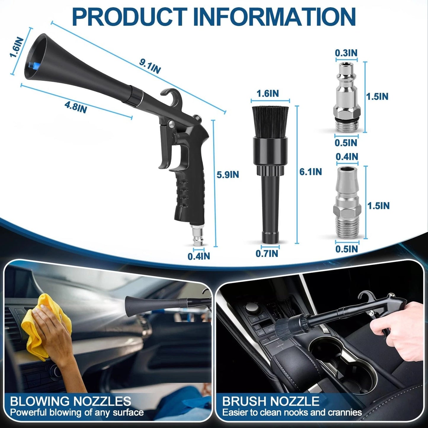 Car Cleaning Gun Detailing Interior 1 cm (Width x Length x Height), Black