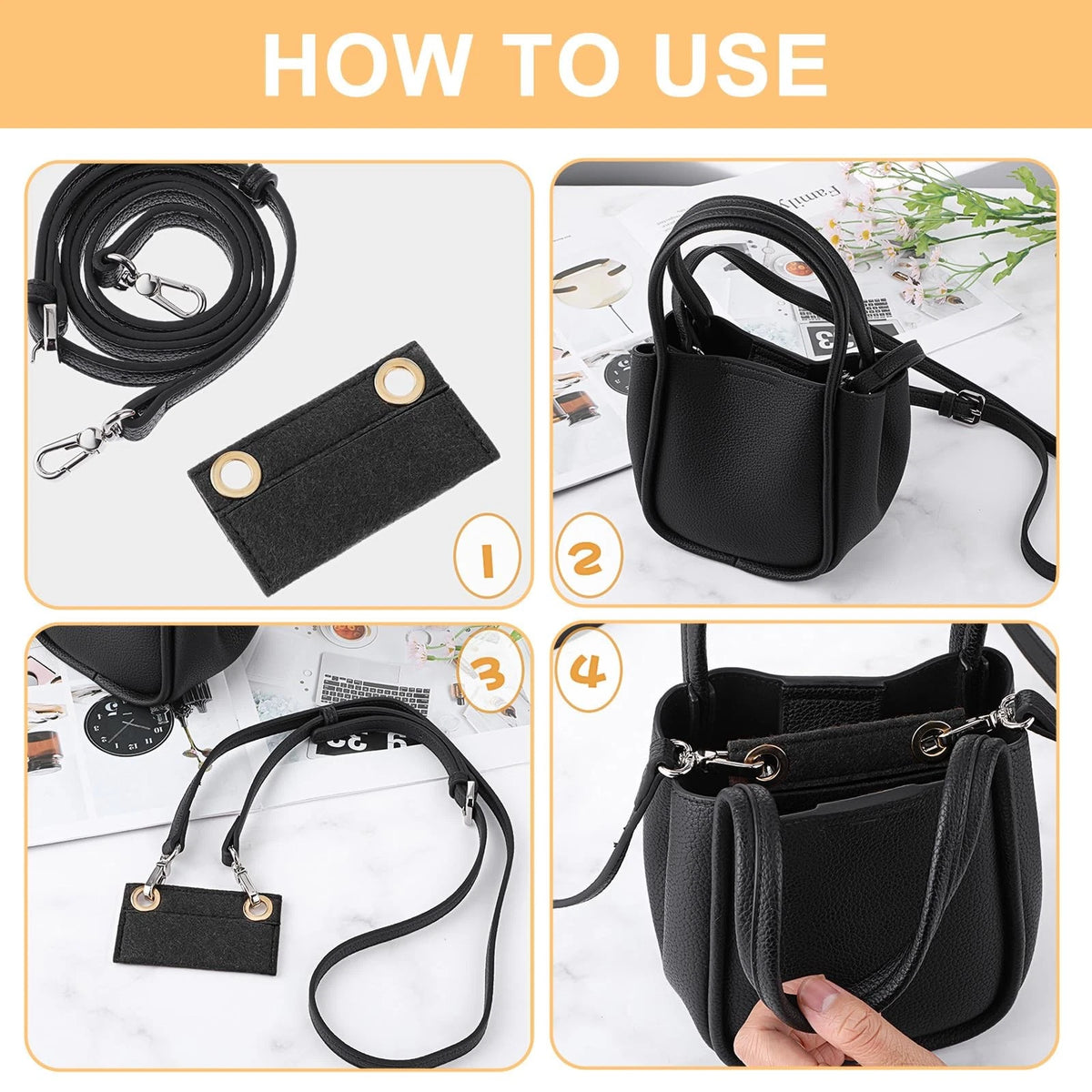 Thinp 3 Pcs Purse Insert Organizer,Purse Crossbody Conversion Liner 3 Black