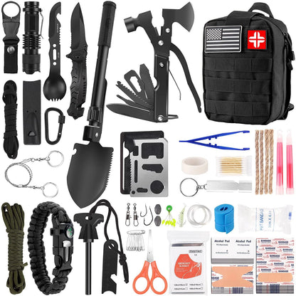 LUXMOM Survival Kit and First Aid Kit, 142Pcs Professional Medium size, Black