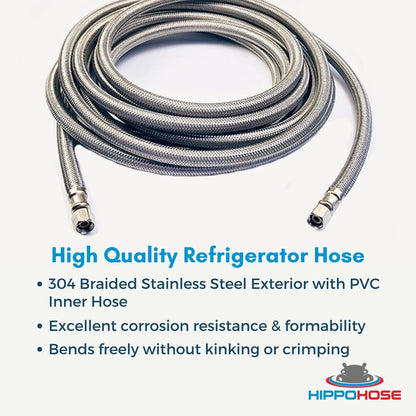 Refrigerator Icemaker Hose (20 FT) - Universal Fit 20 foot, Stainless Steel