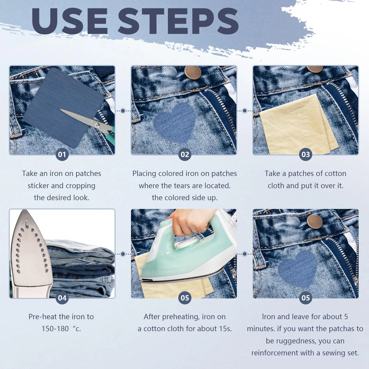 Iron on Jean Patches for Clothes,25PCS Denim Repair Blue&Black