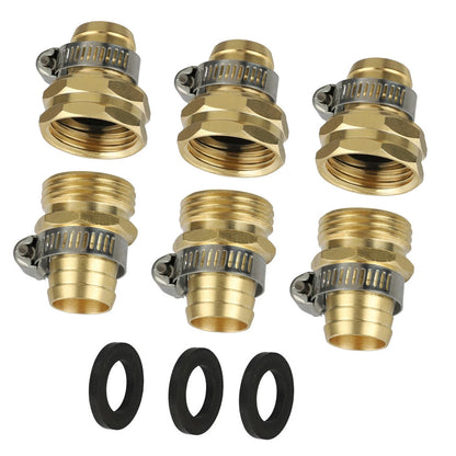 Garden Brass Mender End Repair Kit Hose 3/4" Male Female 3 Pack Quick Connector