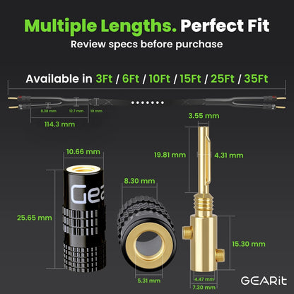 GearIT 12AWG Speaker Cable Wire with Gold-Plated Banana Tip 6 Feet, Black