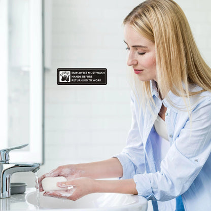 (4 Pack) Employees Must Wash Hands Sign, 7" x 2", 4 Pack (Black)
