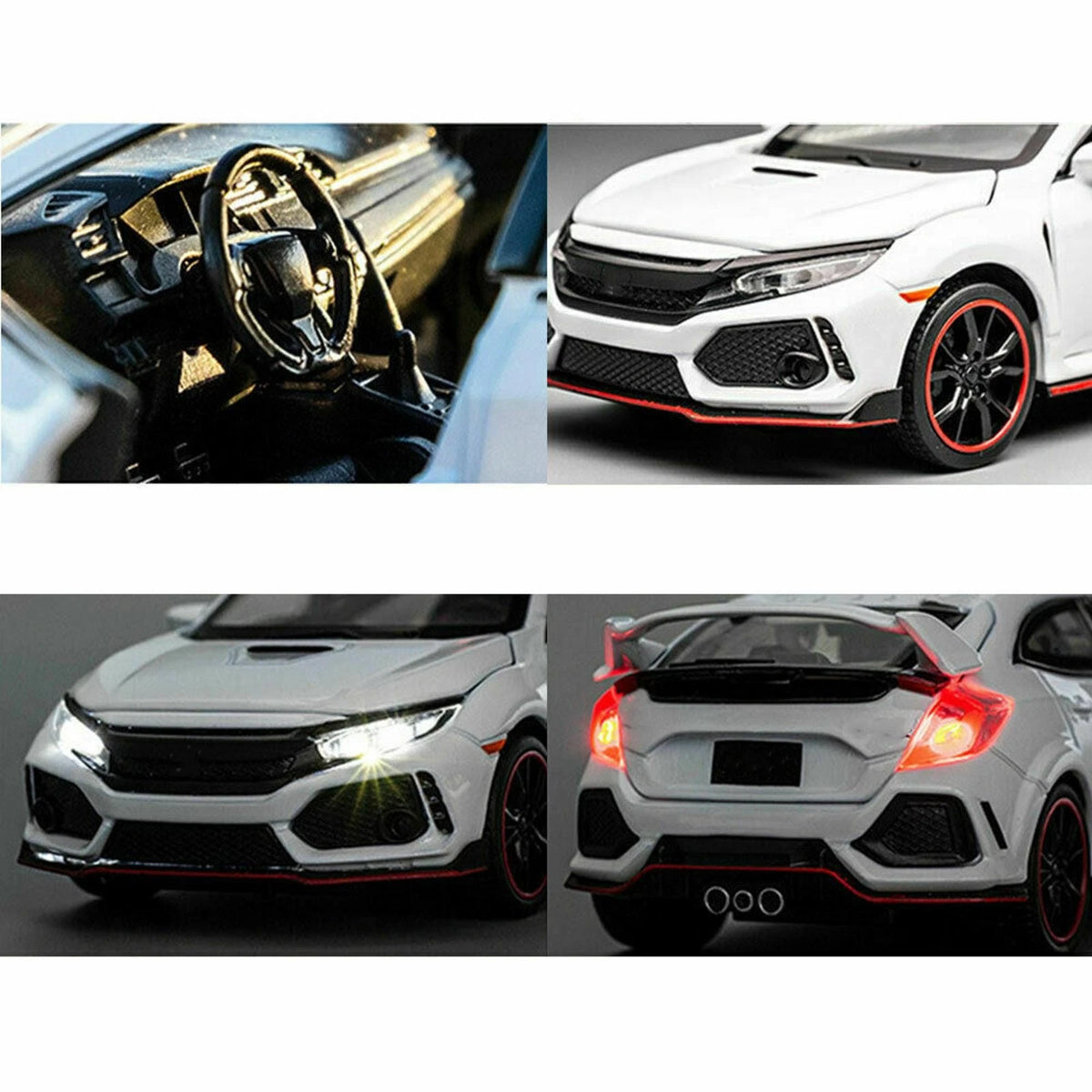 1/32 White Model Car Diecast Toy Collection Sound&Light For Honda Civic Type R D