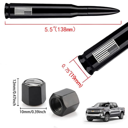American Flag Car Truck Antenna with Valve Stem Caps, 5.5 inch, Black