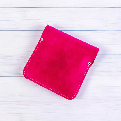 Leather Manicure Set Case Grooming Kit Organizer (Fuchsia) 5" x 5.1", Fuchsia