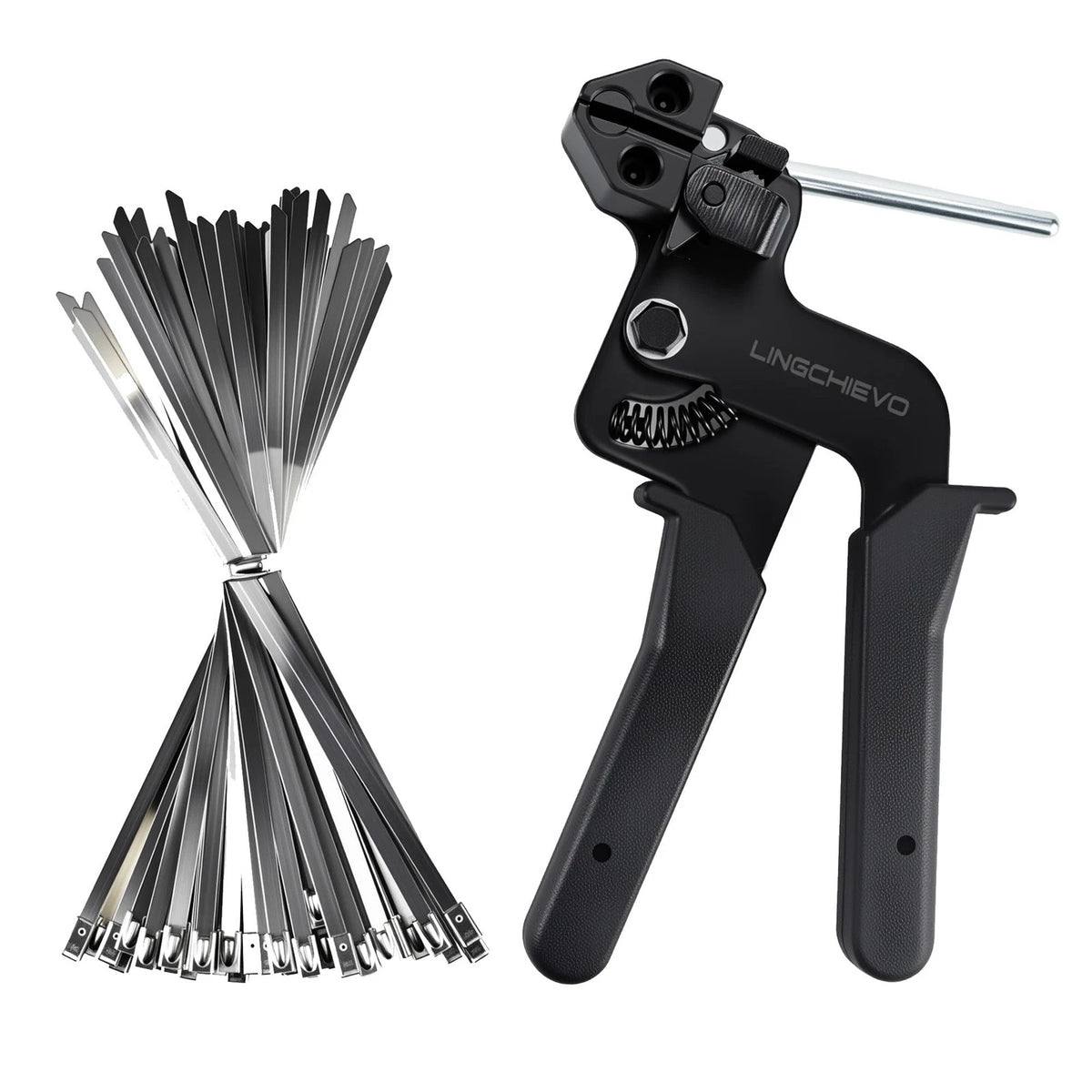 Lingchievo Metal Zip Tie Gun with 100 PCS 11.7inch(300mm) 11.7 inches, Black