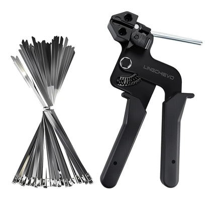 Lingchievo Metal Zip Tie Gun with 100 PCS 11.7inch(300mm) 11.7 inches, Black