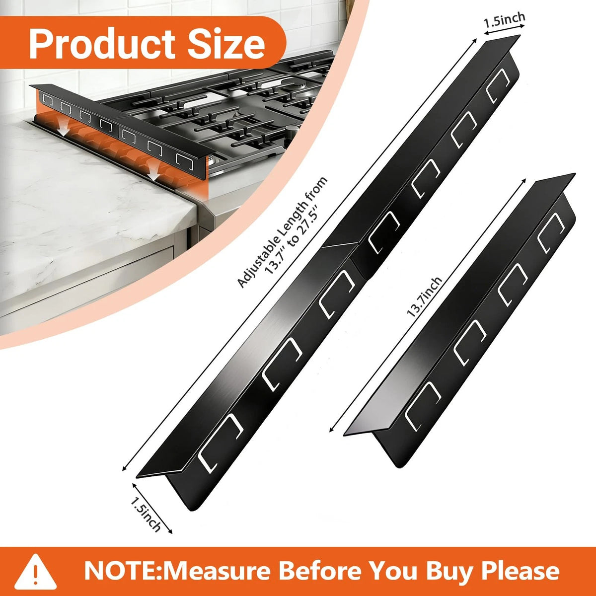 “T” design Stove Gap Covers 2 Pack, Adjustable 13.8” to 27.5”Stove Black