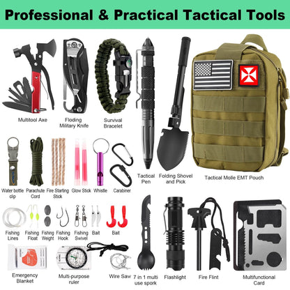 Survival Kit 256 in 1, First Aid Gear Tools Trauma Green