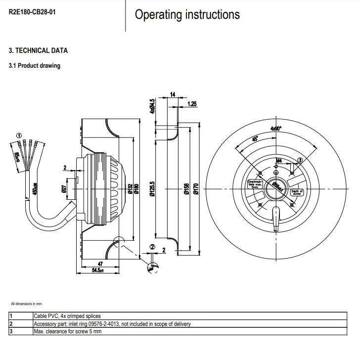 Ebmpapst R2E180-CB28-01 Cooling Fan 230V 1~ 60/75W ??180MM 2550/2800RPM EBM fan