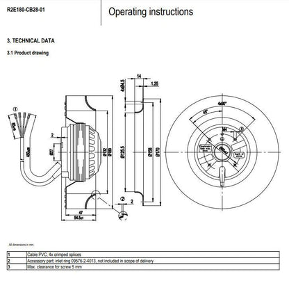 Ebmpapst R2E180-CB28-01 Cooling Fan 230V 1~ 60/75W ??180MM 2550/2800RPM EBM fan