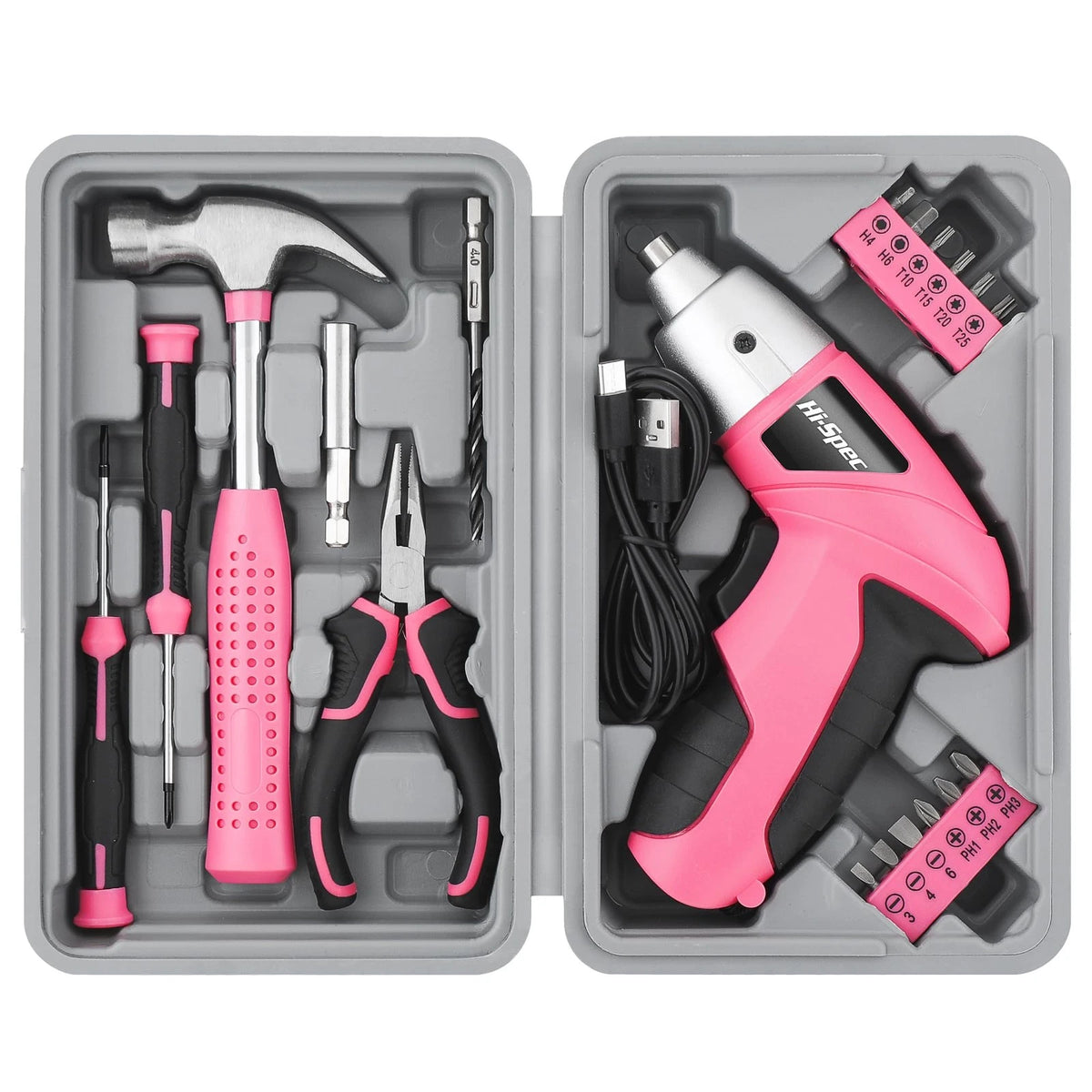 Hi-Spec Cordless Electric Screwdriver, Power Screw Driver 19pc, Light Pink