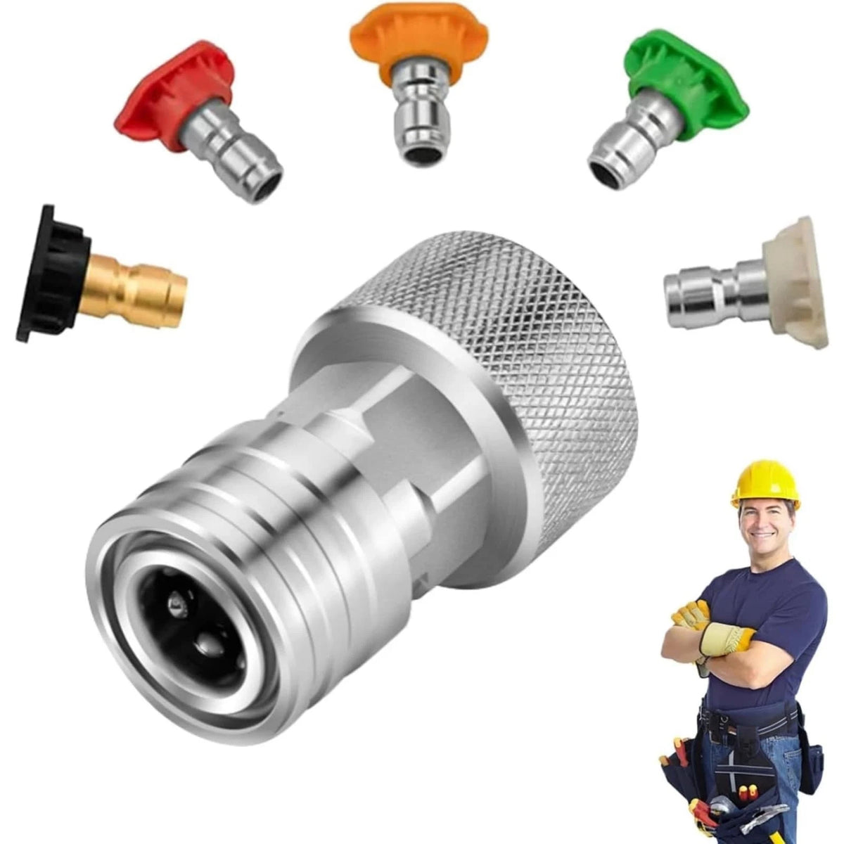 Garden Hose to Pressure Washer Quick Connect Kit 3/4" GHT 1/4" Adapter 5 Nozzles