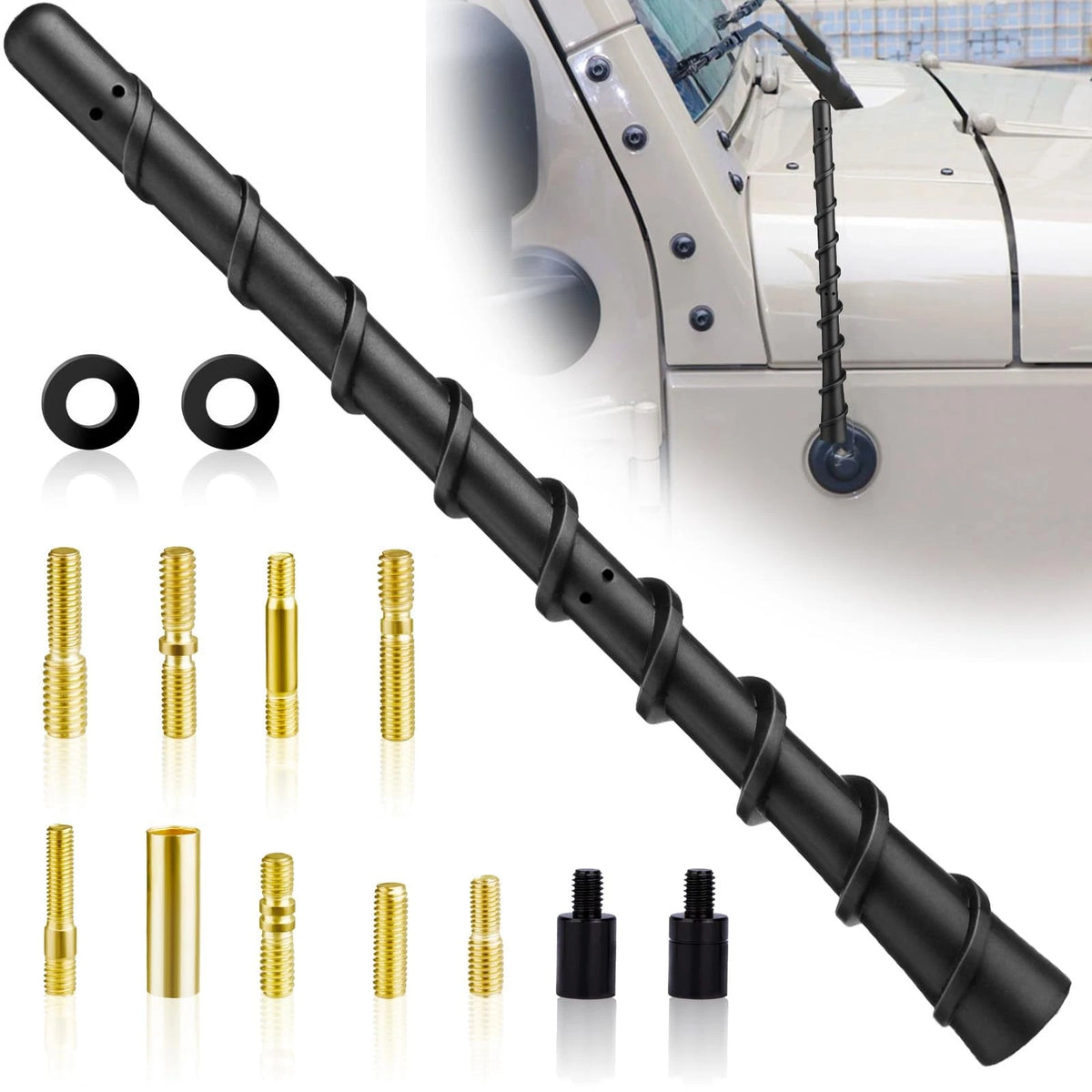 BFXM Black Spiral Bending Antenna, Waterproof Car Rubber Antennas, 7