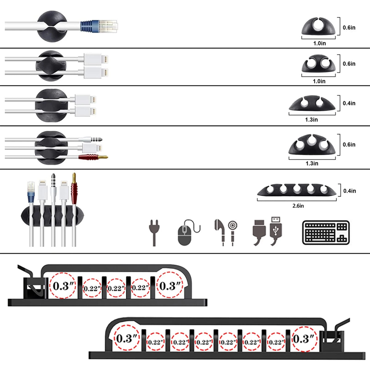 N NOROCME 192 PCS Cable Management Kit 4 Wire Organizer 192 PCS, Black