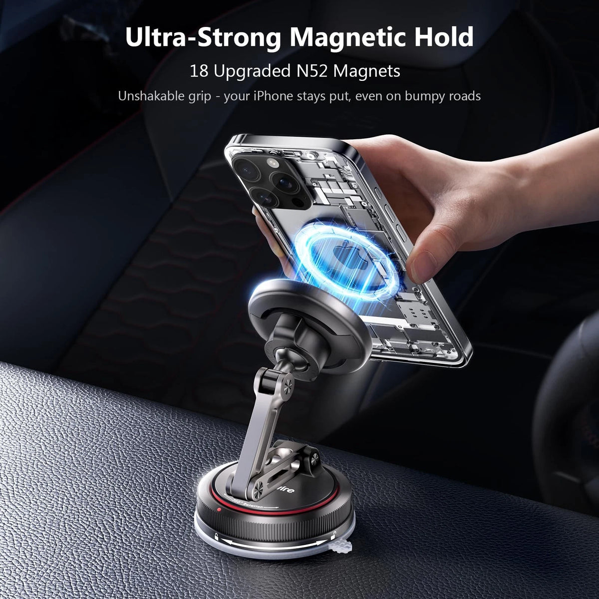 SYNCWIRE for MagSafe Car Mount [3-Axis] Nano Adhesive Gel + Strong black