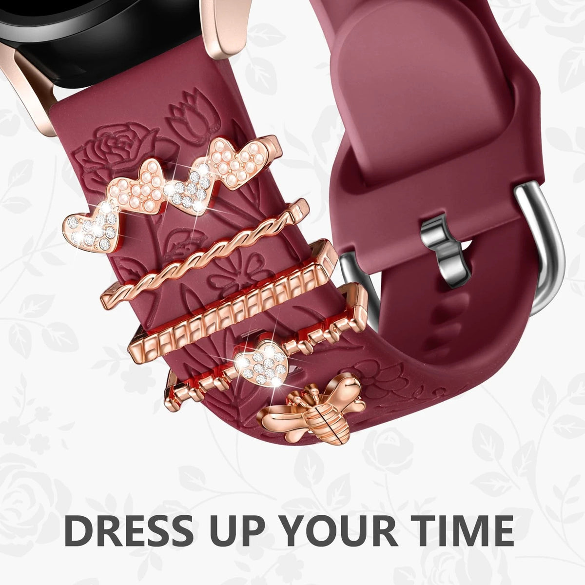 DaQin Flower Engraved Band Compatible with Samsung Galaxy 20mm, WineLove