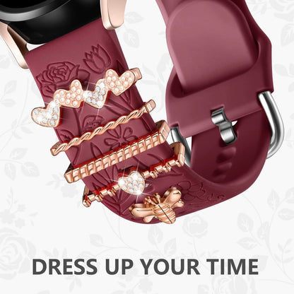 DaQin Flower Engraved Band Compatible with Samsung Galaxy 20mm, WineLove