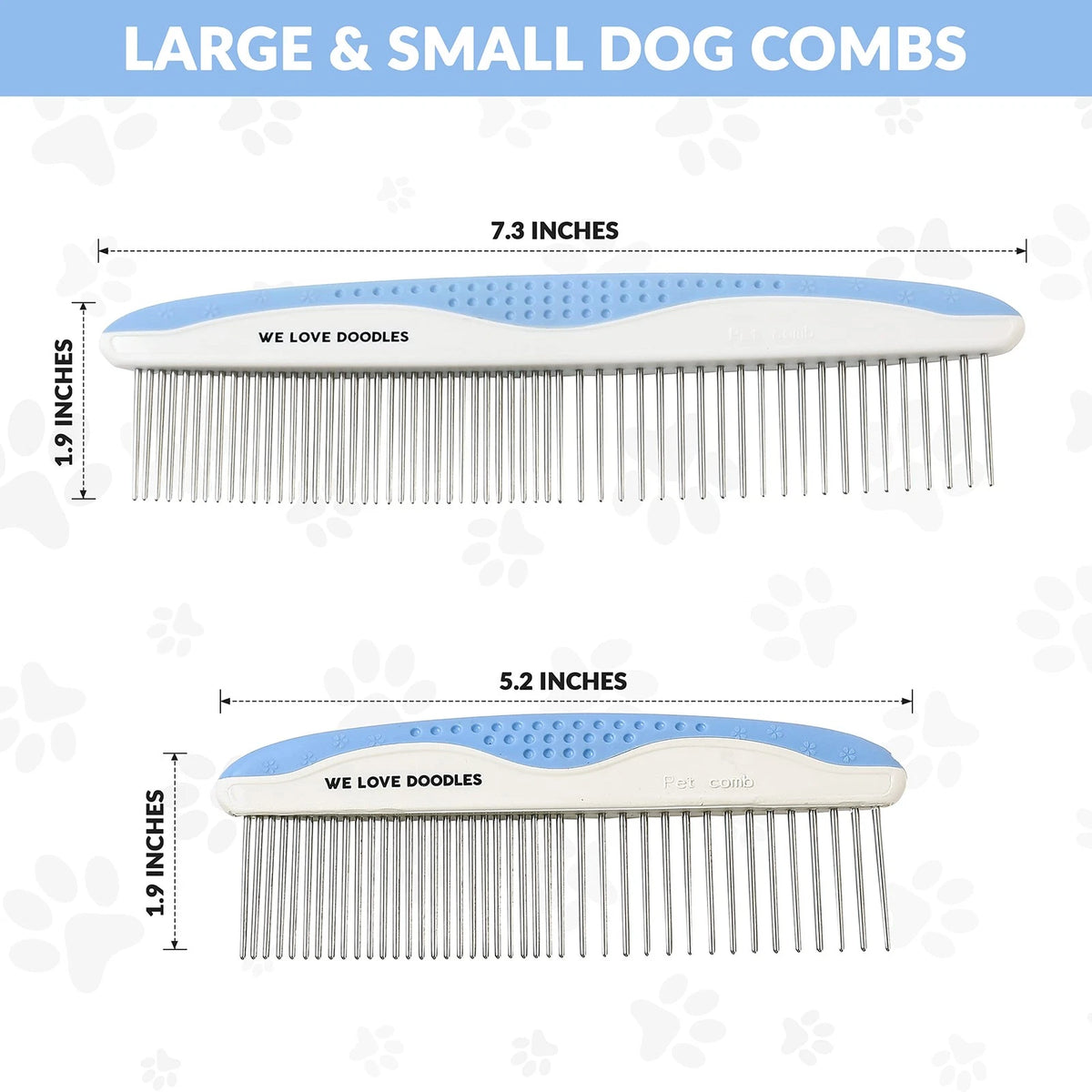Metal Dog Combs for Grooming Matting, Doodle Large & Small (2-Pack), Blue