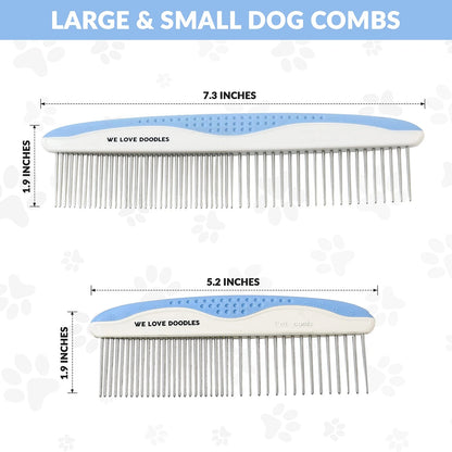 Metal Dog Combs for Grooming Matting, Doodle Large & Small (2-Pack), Blue