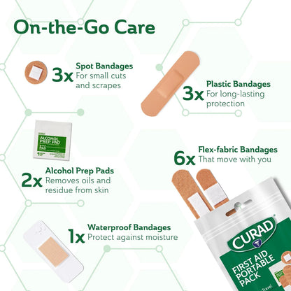 CURAD First Aid Portable Pack |15 - Count On-the-Go 15 (Pack of 12)