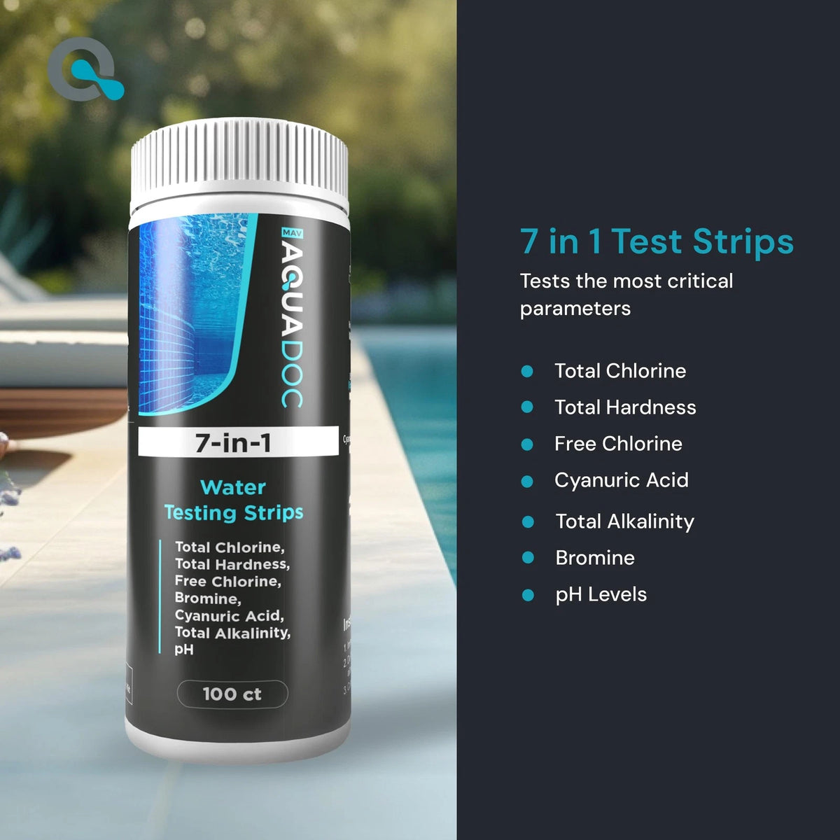 AquaDoc 7-in-1 Spa & Hot Tub Test Strips - 100 Pool 100