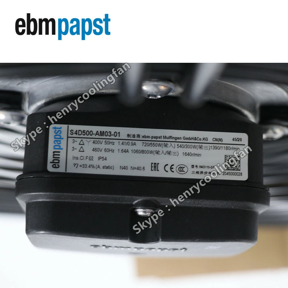 Ebmpapst S4D500-AM03-01 Axial Fan AC 400V 720W Exhaust Fan 1590RPM Cooling Fan