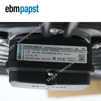 Ebmpapst S4D500-AM03-01 Axial Fan AC 400V 720W Exhaust Fan 1590RPM Cooling Fan