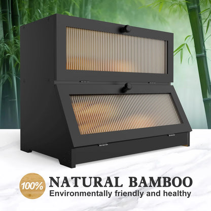 LOHASOK Double Layer Bamboo Bread Box for Kitchen Counter-Large Black
