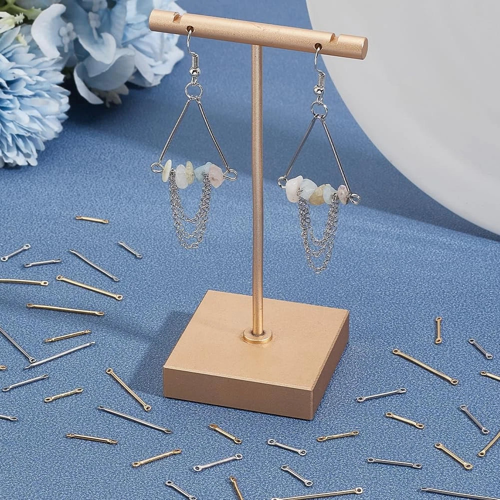 PH PandaHall 120pcs Earring Links Connectors 3 Golden & Stainless Steel Color