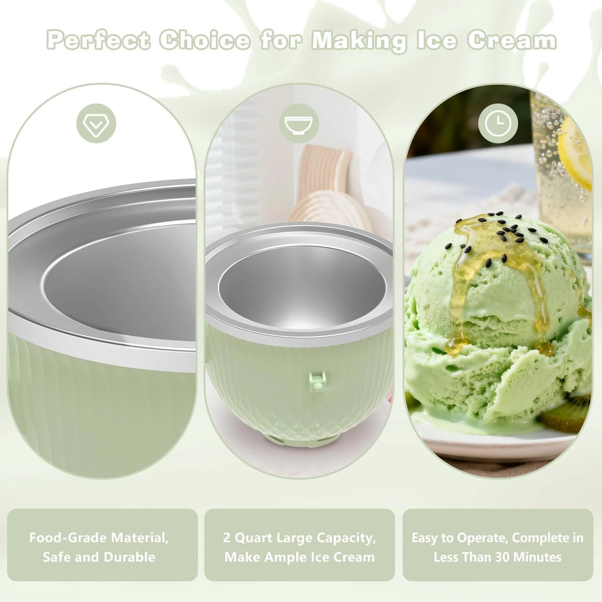 Ice Cream Maker Attachment for KitchenAid Stand Mixer, Light Green