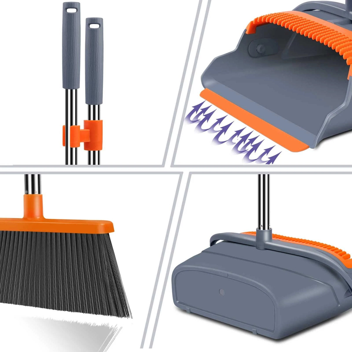 kelamayi Upgrade Broom and Dustpan Set, 50.39 inches, Gray&orange