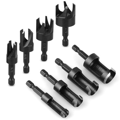 8 x Straight/Tapered  1/4" Hex Quick change shank Wood Plug Cutter Drill Bit