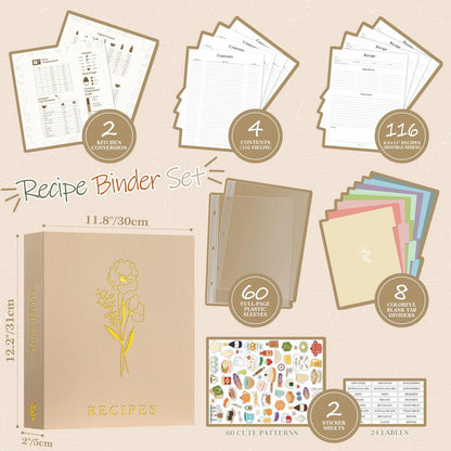 Lanpn Recipe Binder 8.5x11 3 Ring Kit, Waterproof 8.5 x 11 inches, Oat