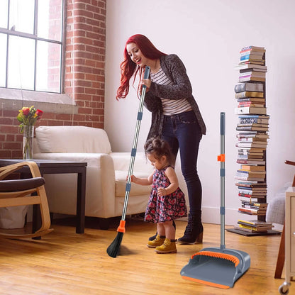 kelamayi Upgrade Broom and Dustpan Set, 50.39 inches, Gray&orange