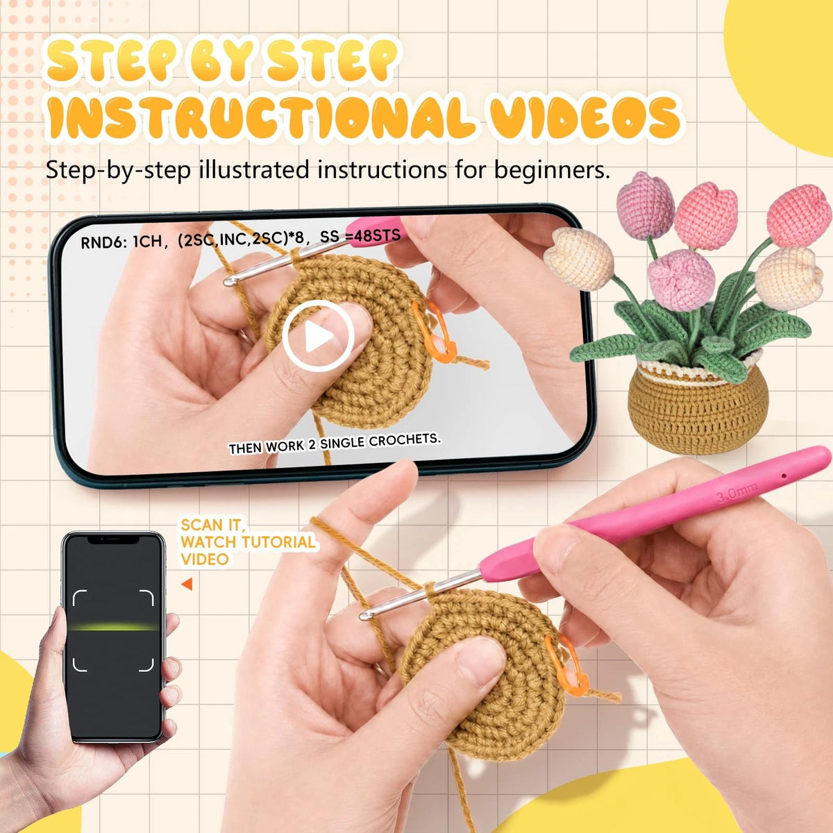 Crochet Kit for Beginners, Tulip Knitting Kit, Set with Video