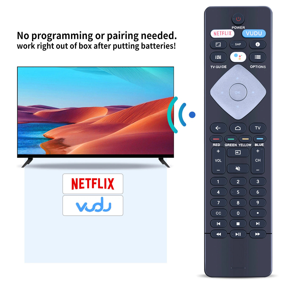 NH800UP Remote Control For Philips Android TV with Google Voice Assistant