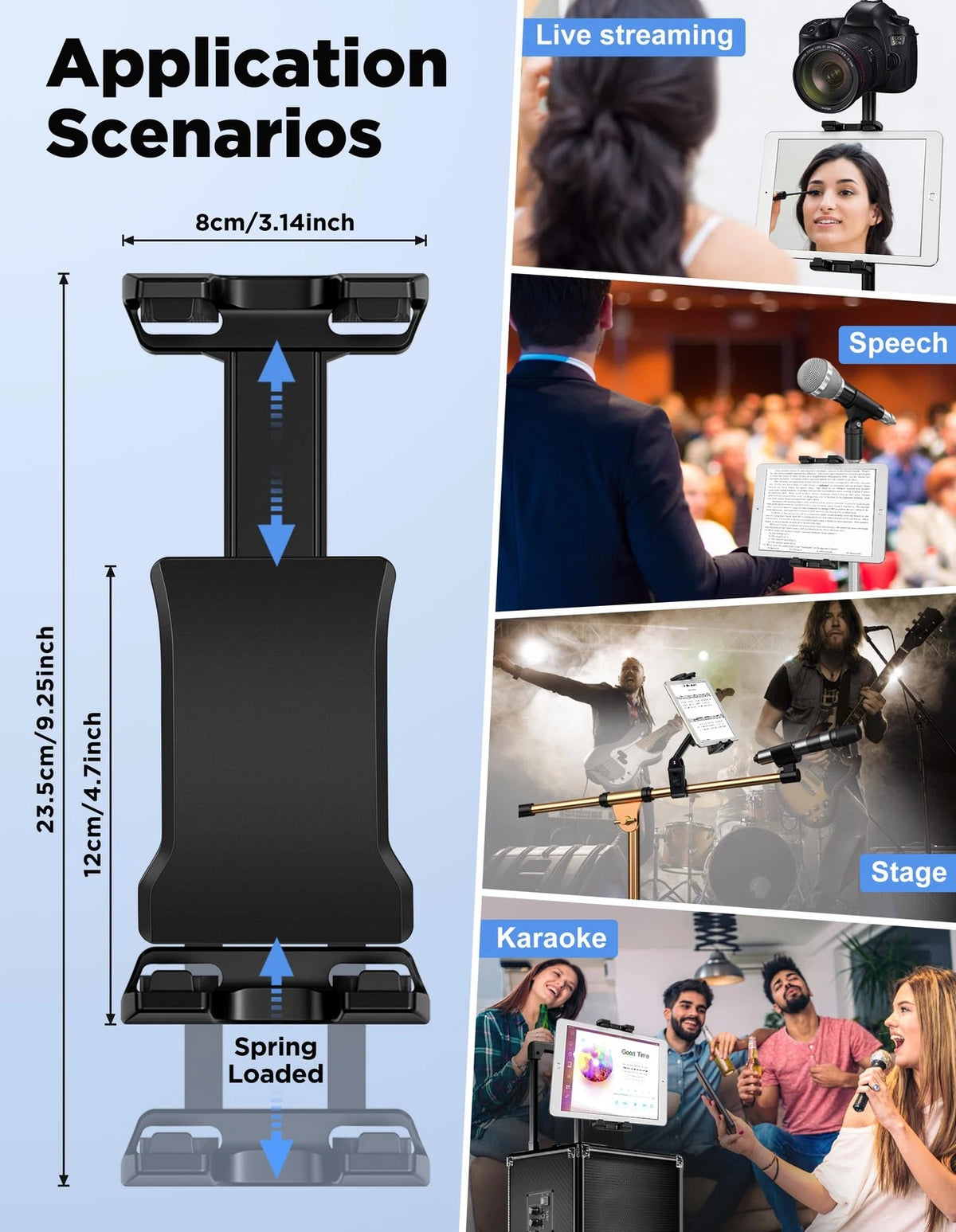 LZSIG Tablet Holder for Mic Stand, Adjustable iPad iPhone Mount X, Black
