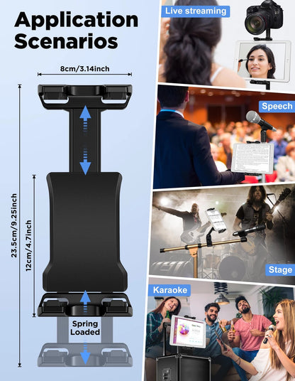 LZSIG Tablet Holder for Mic Stand, Adjustable iPad iPhone Mount X, Black