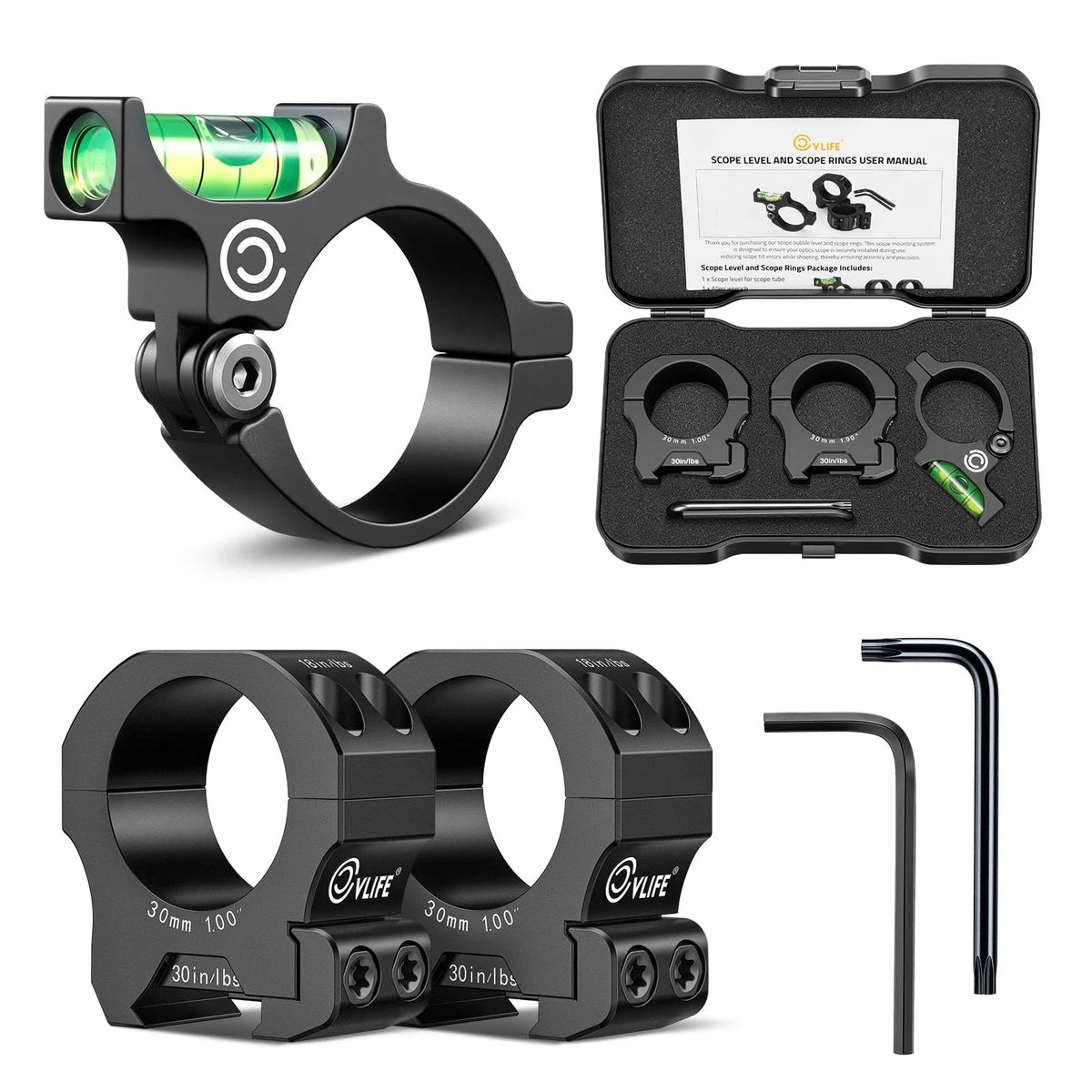 CVLIFE Scope Level and Rings for 30mm Tubes Anti-cant Black