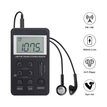 Digital Portable Pocket LCD AM FM Radio Stereo USB Rechargeable w/Earphone