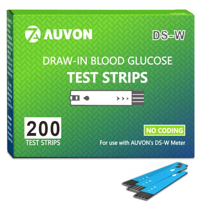 AUVON DS-W Draw-in Blood Glucose Test Strips for use 200 Count (Pack of 1)