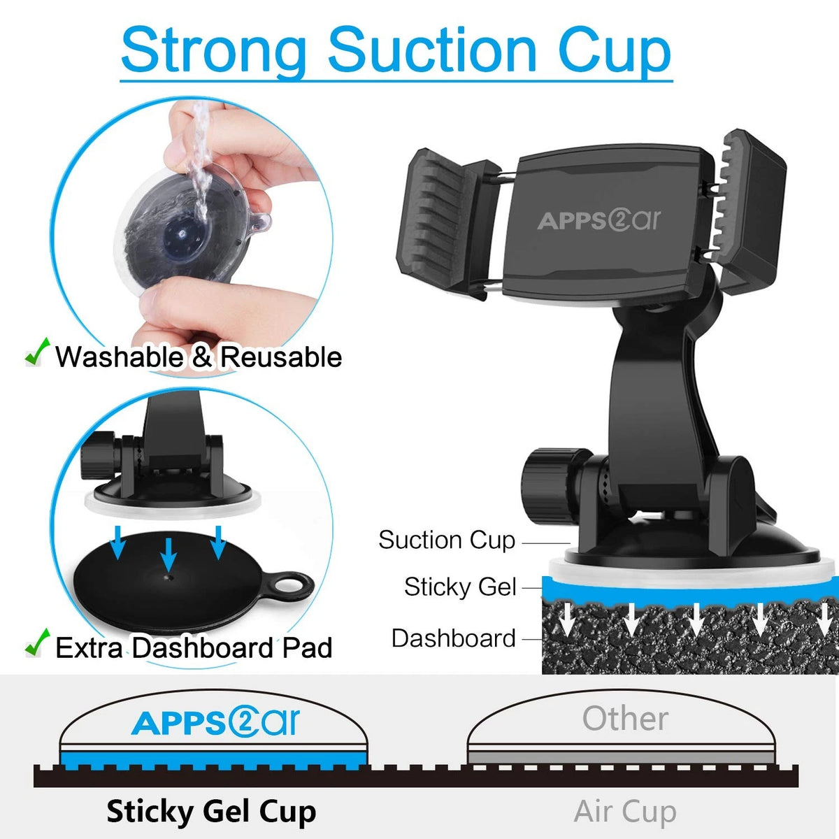 APPS2Car Suction Cup Phone Holder for Car with Adjustable Mount