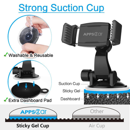 APPS2Car Suction Cup Phone Holder for Car with Adjustable Mount