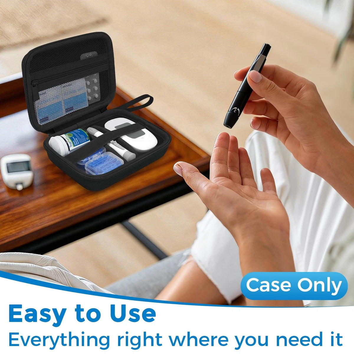 Diabetic Supplies Travel Case, Carrying Case Organizer Small, Black Interior