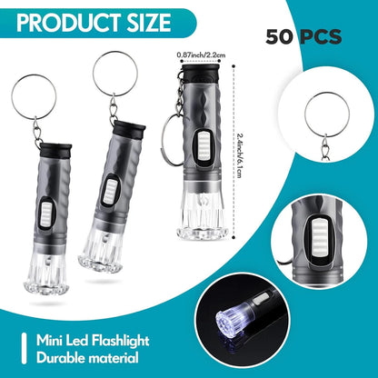 Jexine 50 Pcs Mini Flashlight Keychains Bulk with Lanyard Portable Black
