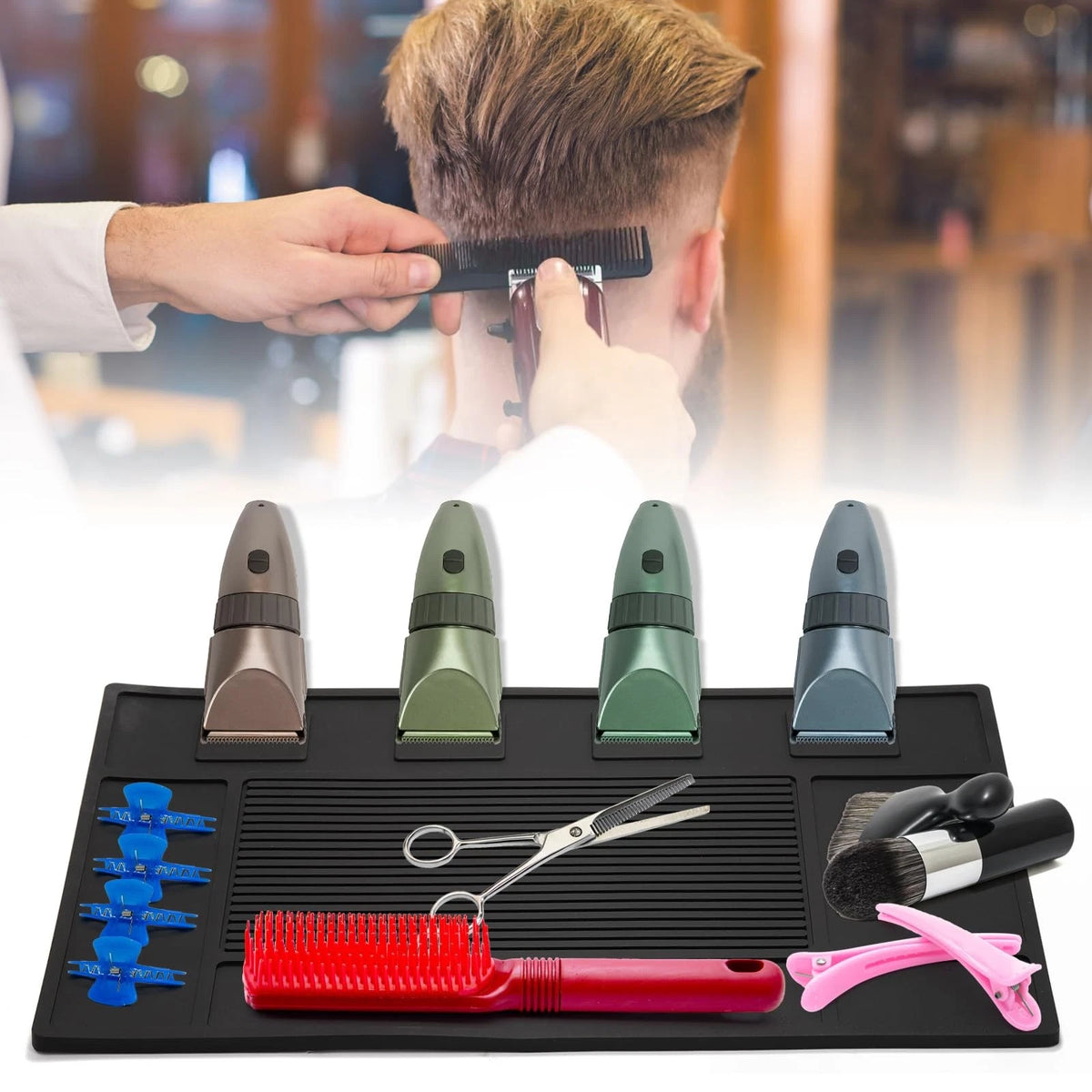 Hedume Magnetic Barber Mat, 17.7'' x 11.8'' Organizer Black